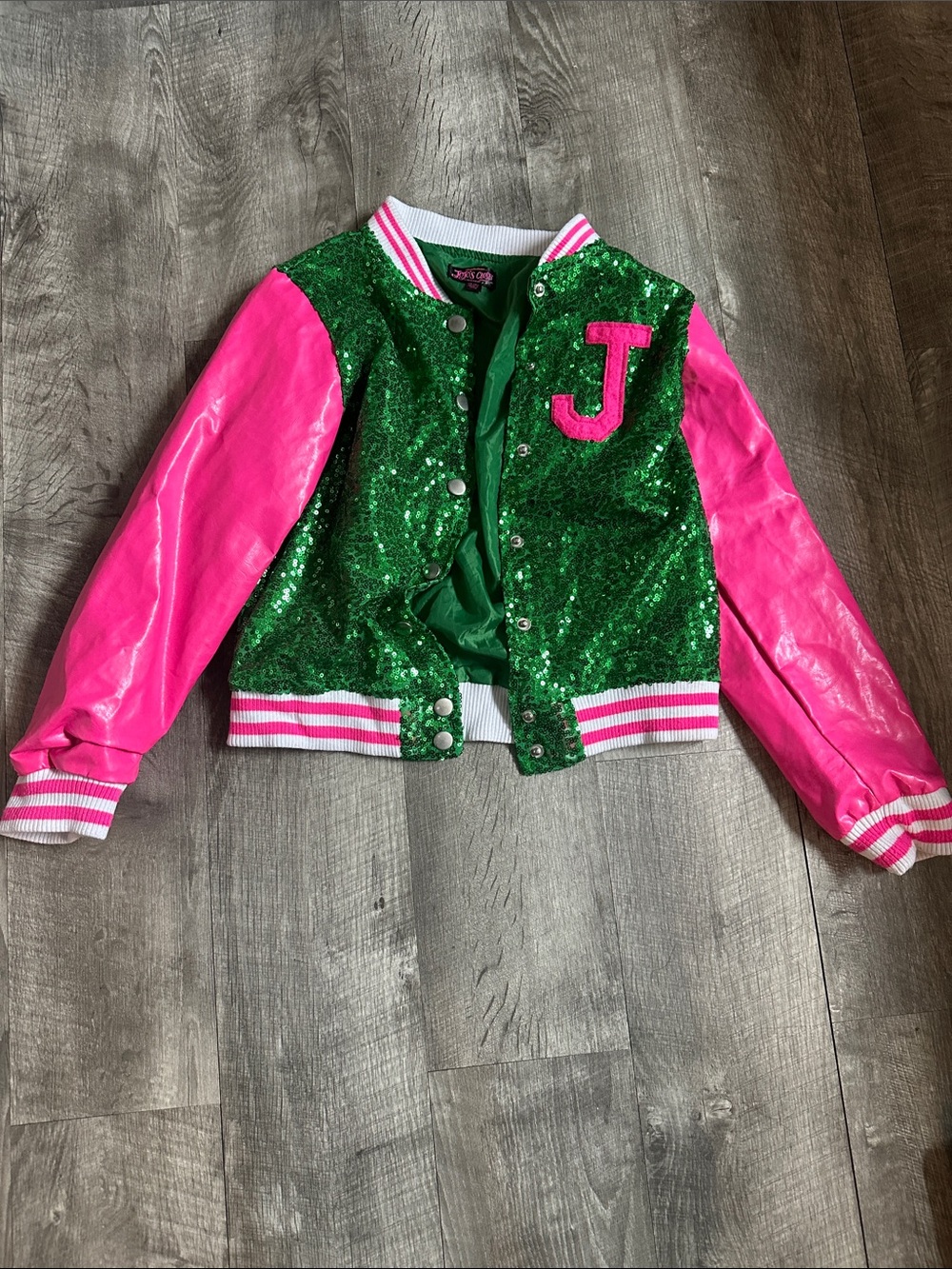 Girls Pink & Green Sequin Varsity Jacket